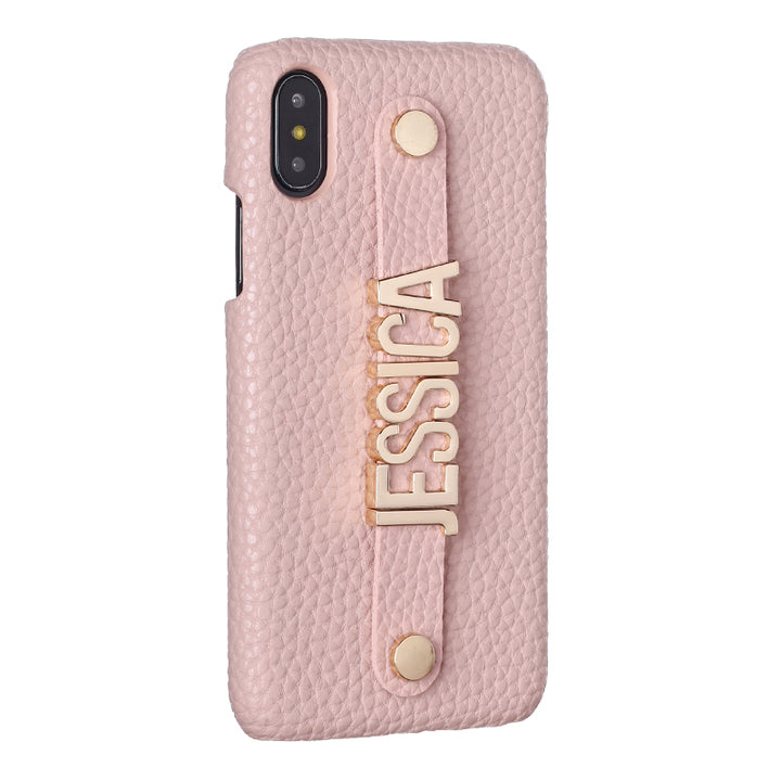 Personalised Name Genuine Leather iPhone Case with Holding Strap