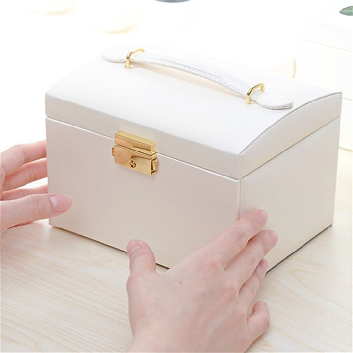 3-layers Jewellery Box with Mirror Large Capacity Jewellery Casket Makeup Organizer Earring Holder Makeup Storage