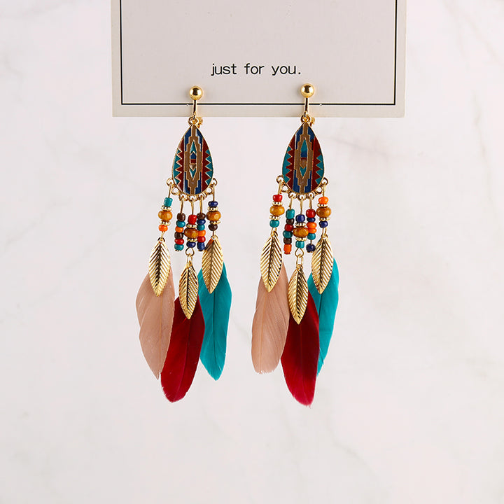 Bohemian Feather Tassel Clip on Earrings