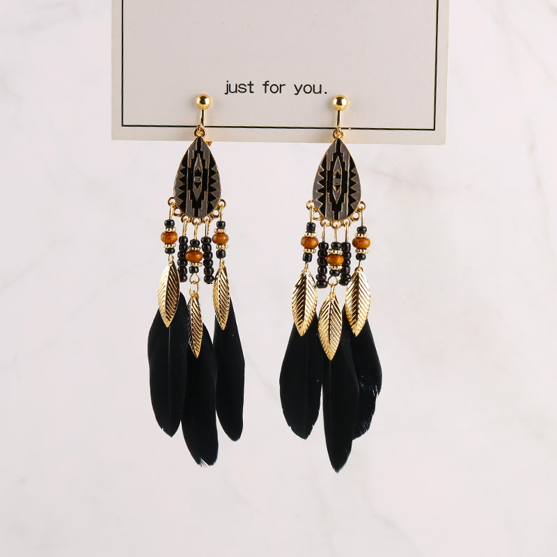 Bohemian Feather Tassel Clip on Earrings