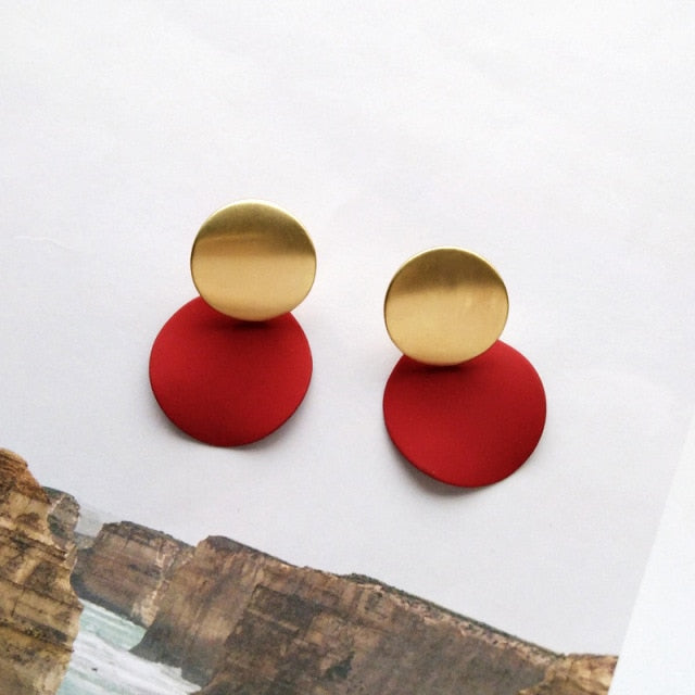 Geometric Round Disc Clip on Earrings