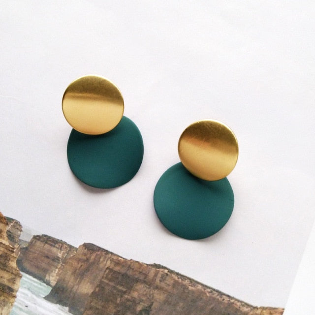 Geometric Round Disc Clip on Earrings