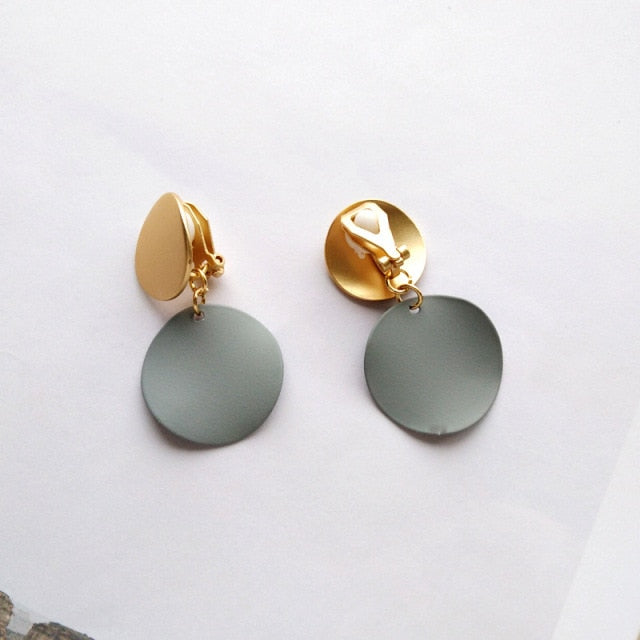 Geometric Round Disc Clip on Earrings