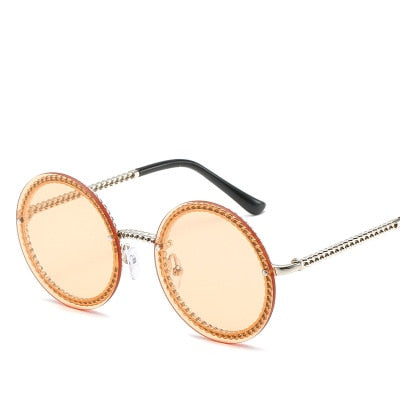 Rimless Round Sunglasses - Silver / Yellow