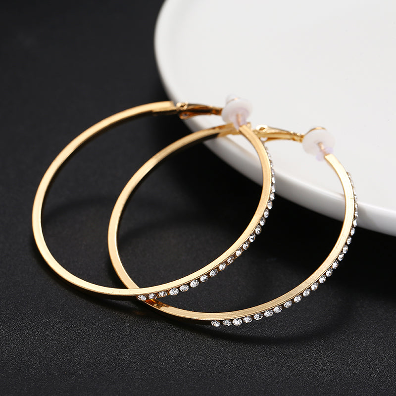 Large 60mm Crystal Hoop Clip on Earrings