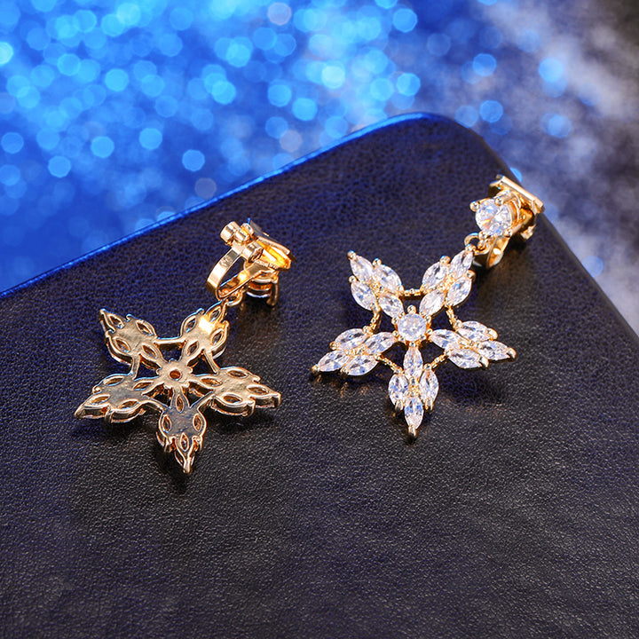 Snowflake Zirconia Clip on Earrings