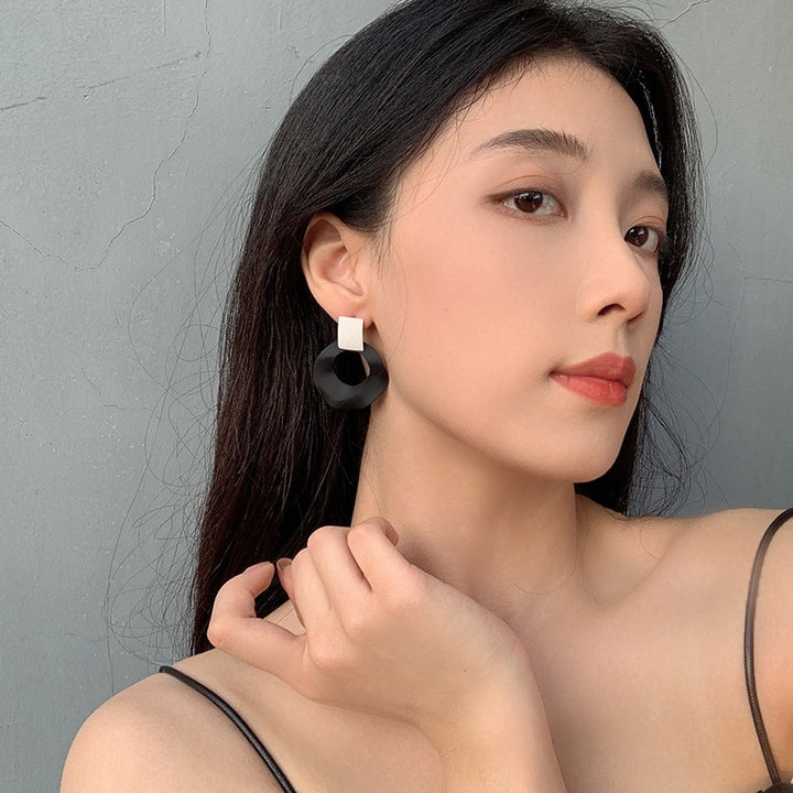 Black White Clip on Earrings