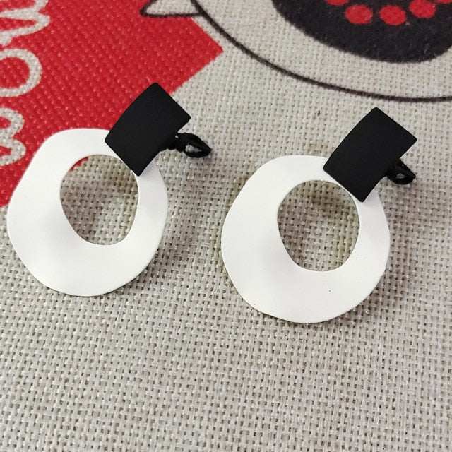 Black White Clip on Earrings