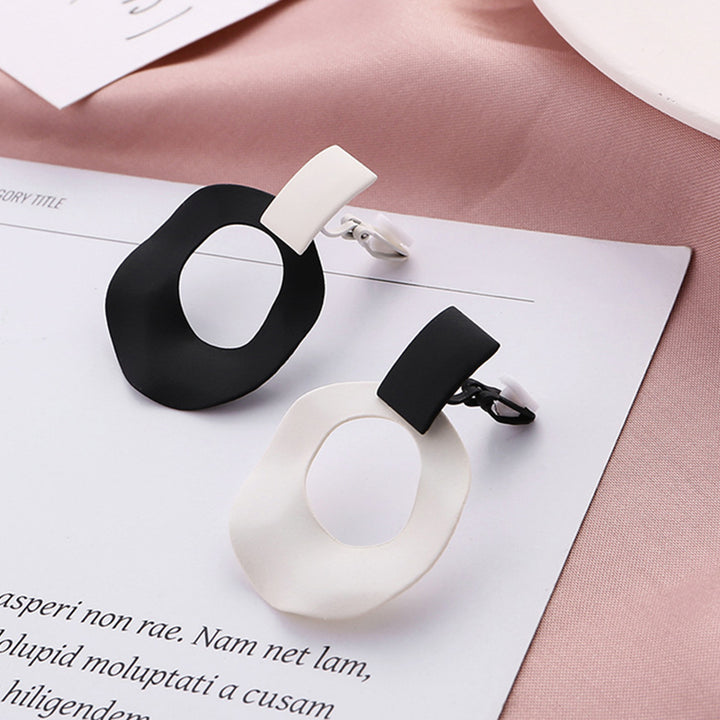 Black White Clip on Earrings