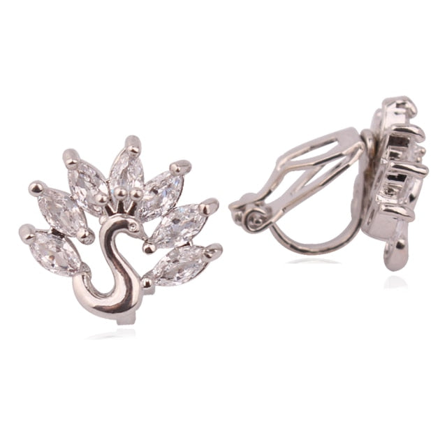 Crystal Swan Clip on Earrings