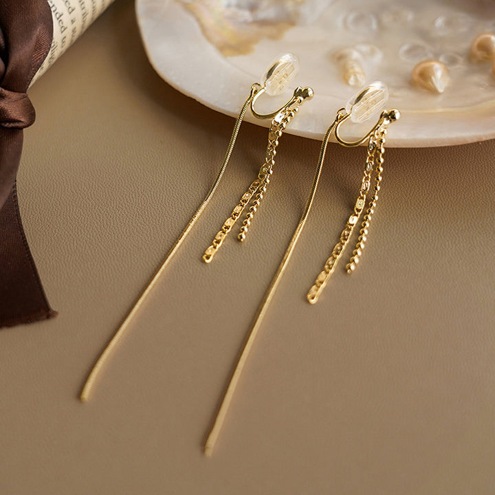 Minimalist Long Chain Brass Coil Earrings