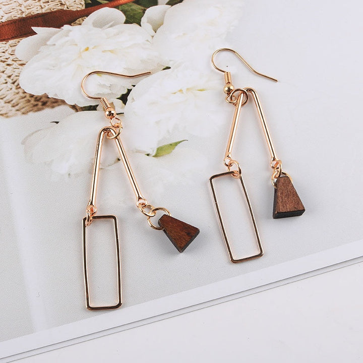 Natural Wood Asymmetric Earrings