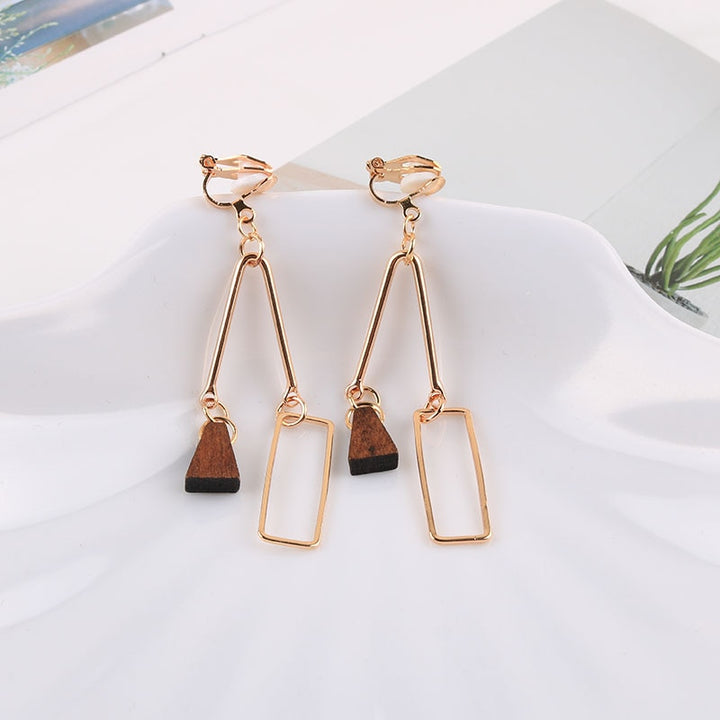 Natural Wood Asymmetric Clip on Earrings