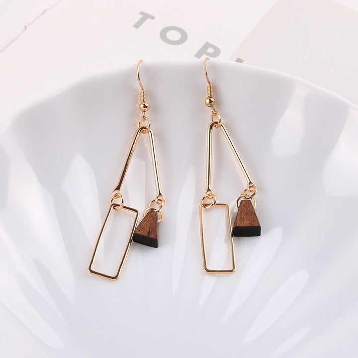 Natural Wood Asymmetric Earrings