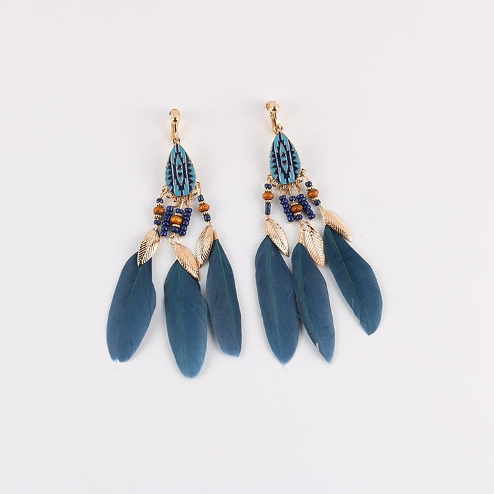 Bohemian Feather Tassel Clip on Earrings